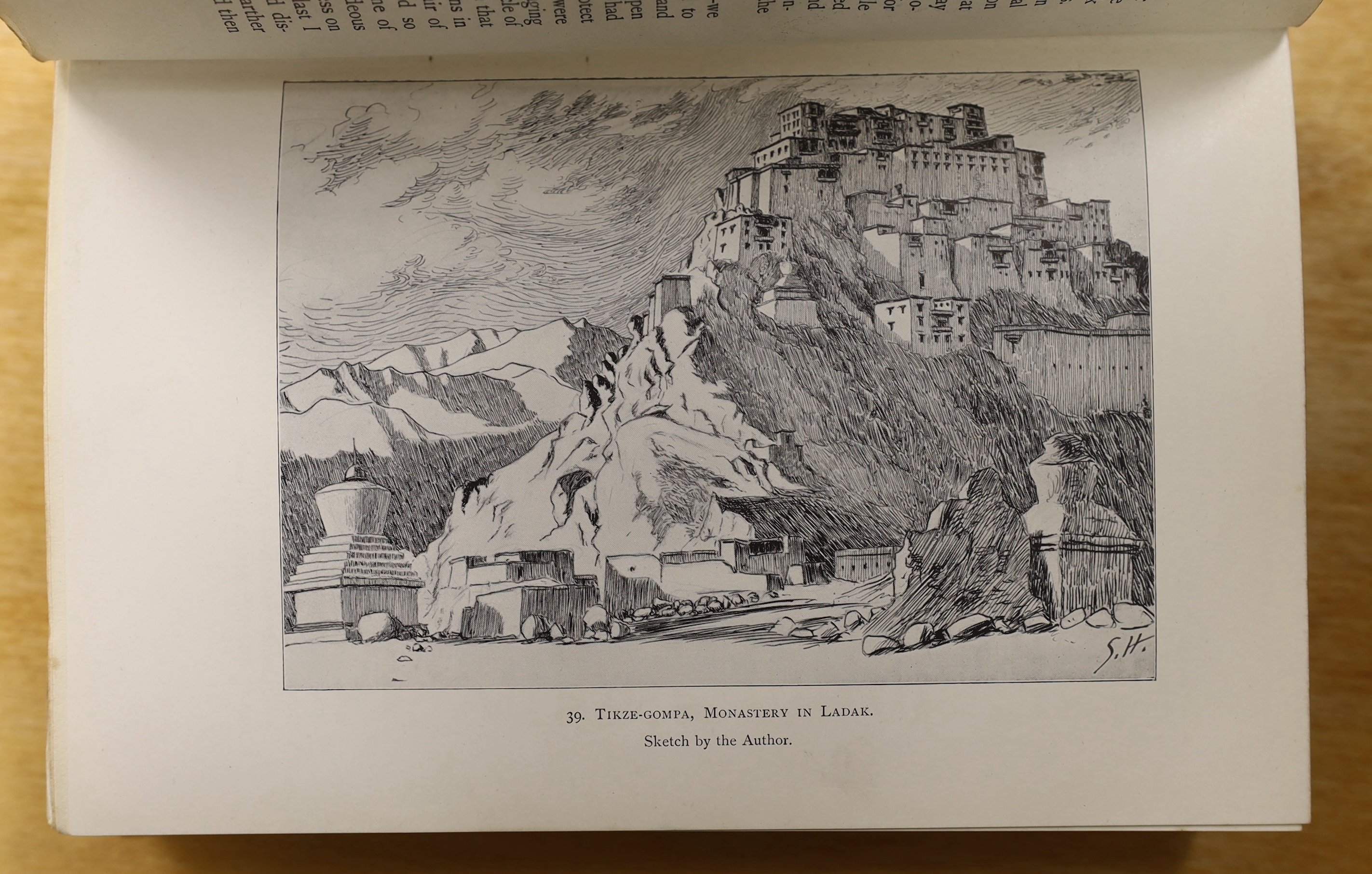 Hedin, Sven - Trans-Himalaya: discoveries and adventures in Tibet. 3 vols. 2 portraits, 295 plates (8 coloured, 3 folded) and 13 maps (some coloured and folded); publisher's gilt pictorial cloth, gilt tops, roy.8vo. 1910